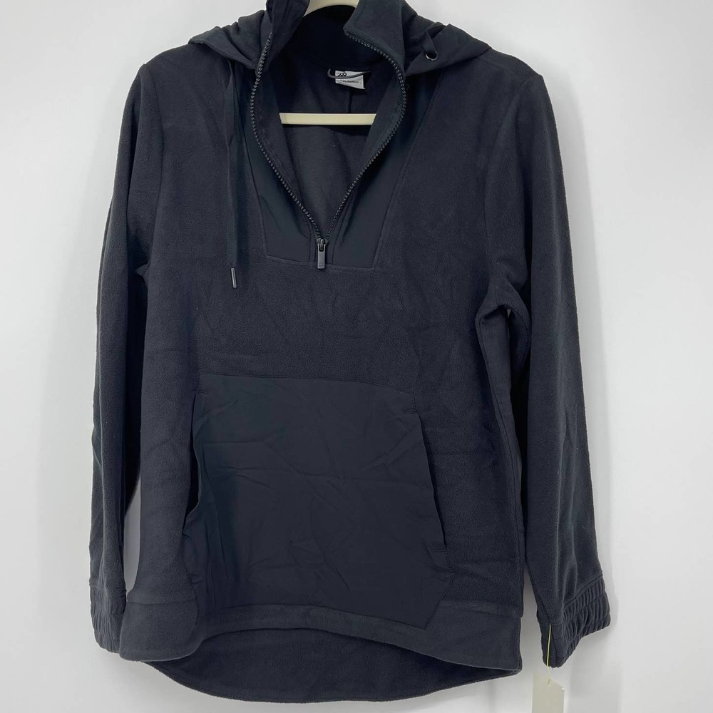 ALL IN MOTION BLACK FLEECE PULLOVER ZIPPER POCKETS DRAWSTRING HOOD SMALL